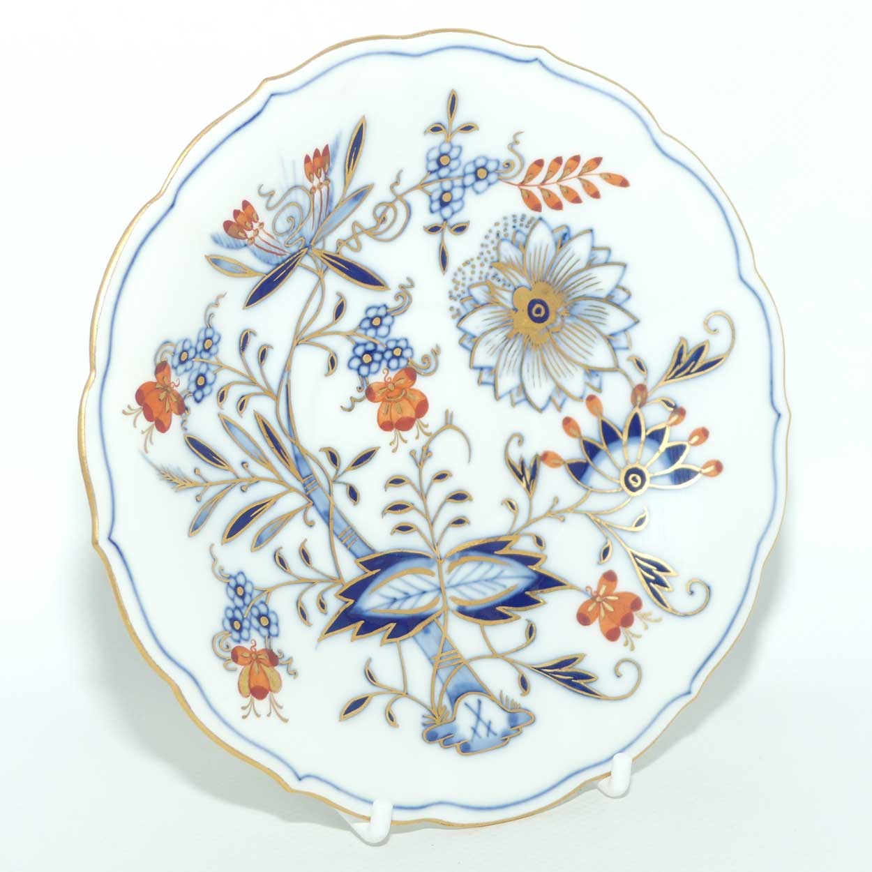 Meissen Blue Onion with Red Accents and Gold tea trio