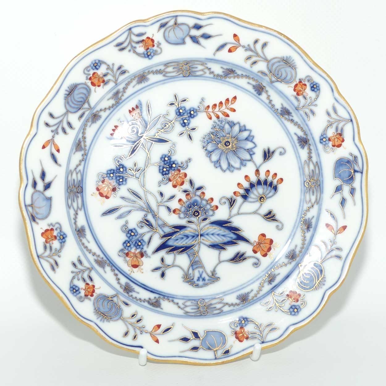 Meissen Blue Onion with Red Accents and Gold tea trio