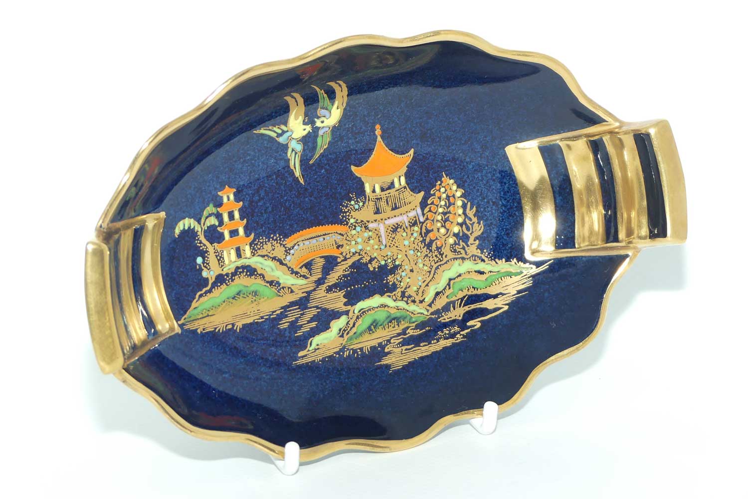 Carlton Ware Blue Pagoda pattern oval bowl | 2 Birds | 17cm wide