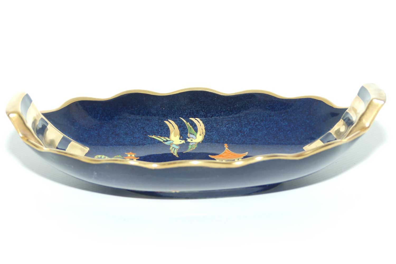 Carlton Ware Blue Pagoda pattern oval bowl | 2 Birds | 17cm wide