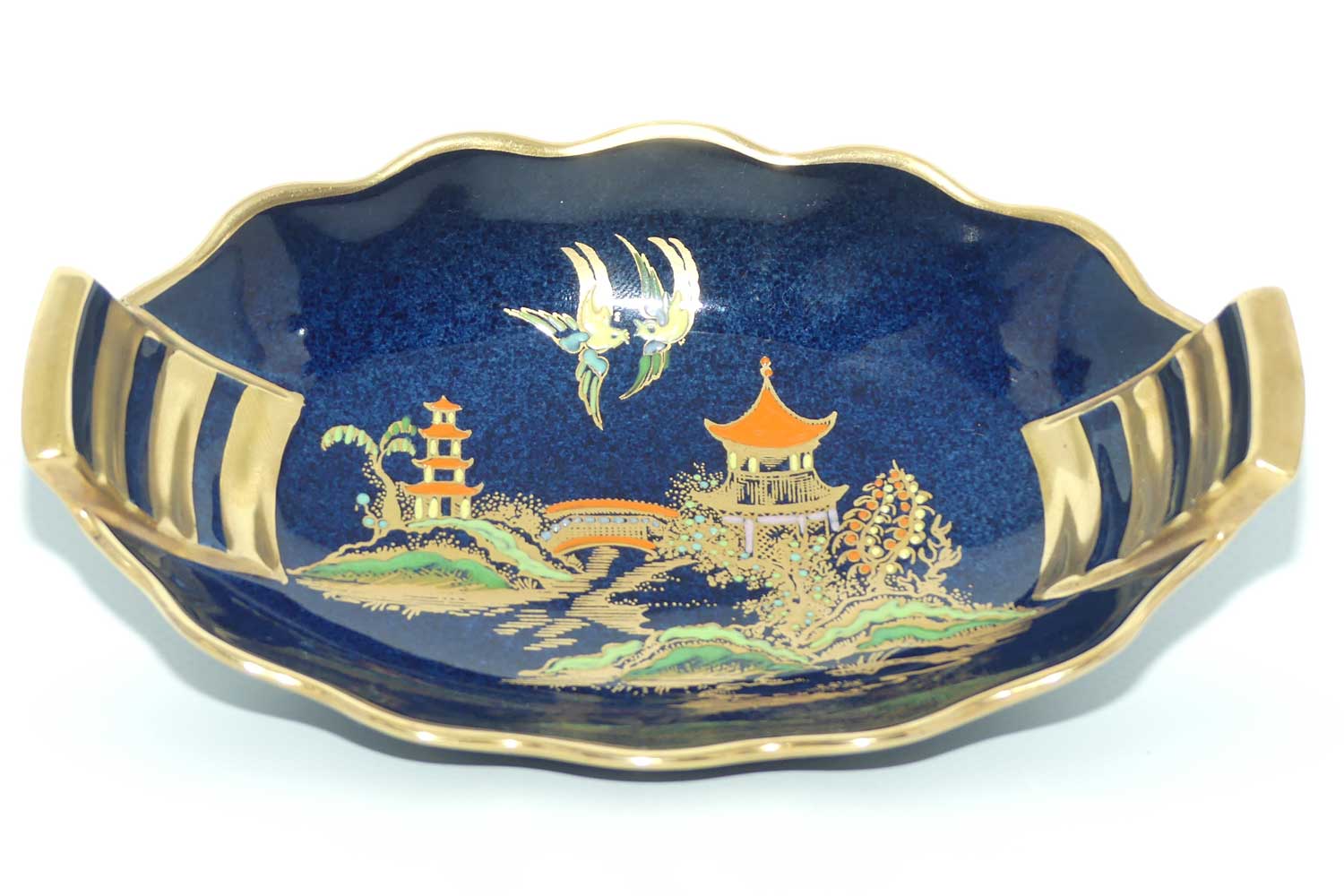 Carlton Ware Blue Pagoda pattern oval bowl | 2 Birds | 17cm wide
