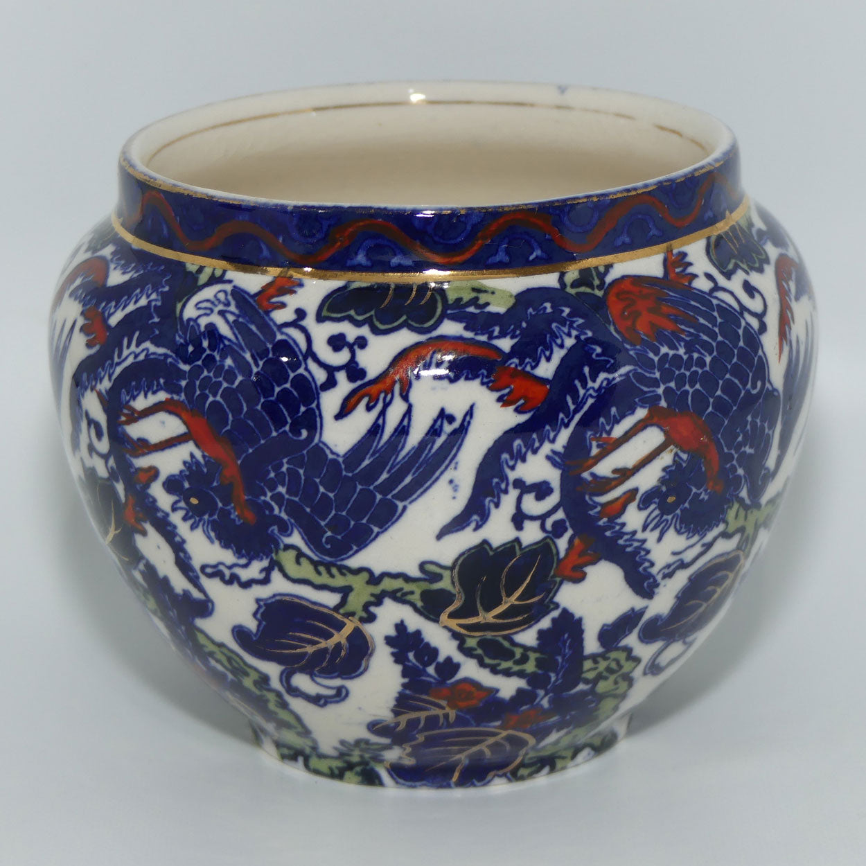 Royal Doulton  Mythical Birds A pot | Flow Blue and Iron Red