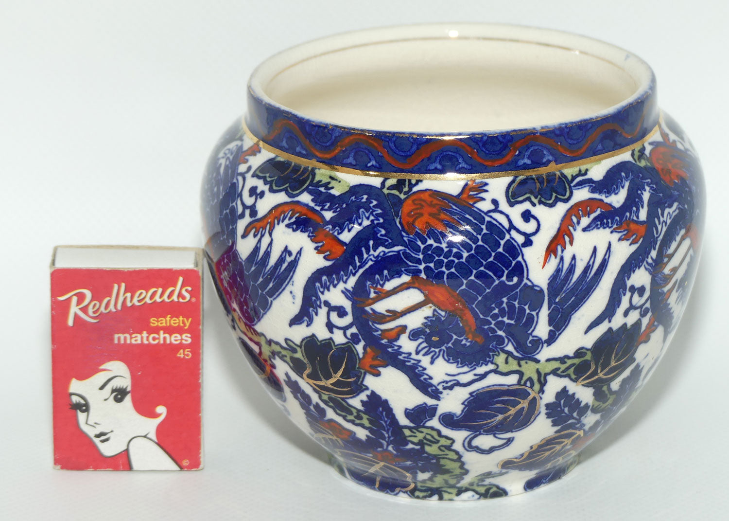 Royal Doulton  Mythical Birds A pot | Flow Blue and Iron Red