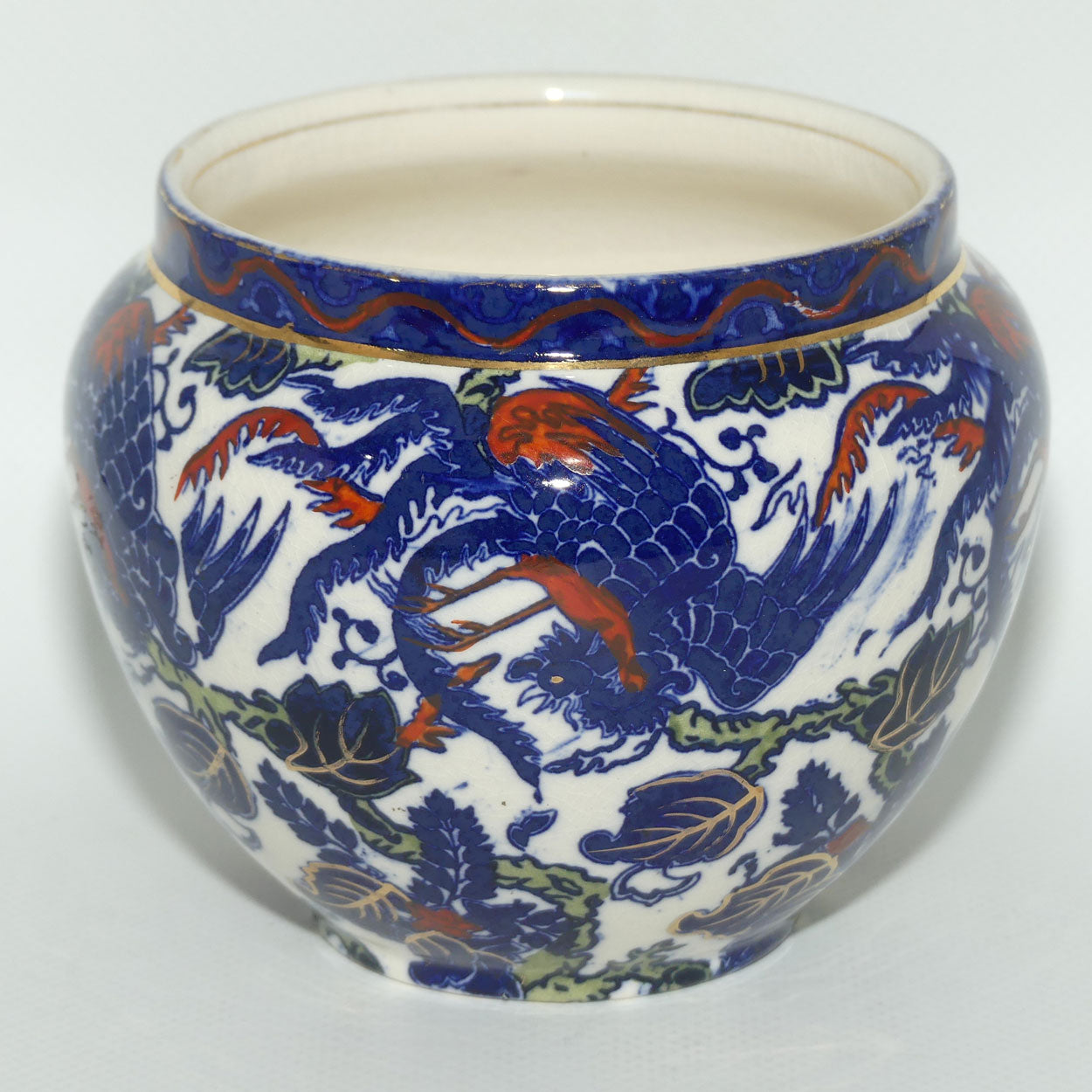 Royal Doulton  Mythical Birds A pot | Flow Blue and Iron Red