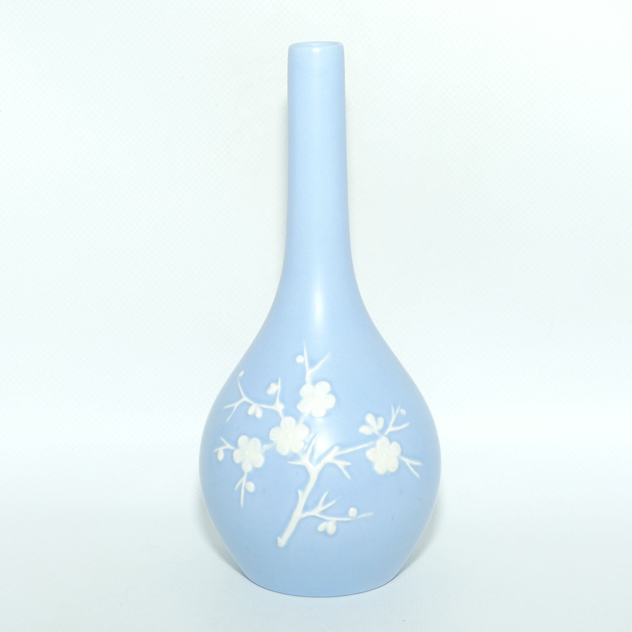 Copeland Spode England Pale Blue taper neck vase | Embossed Prunus design