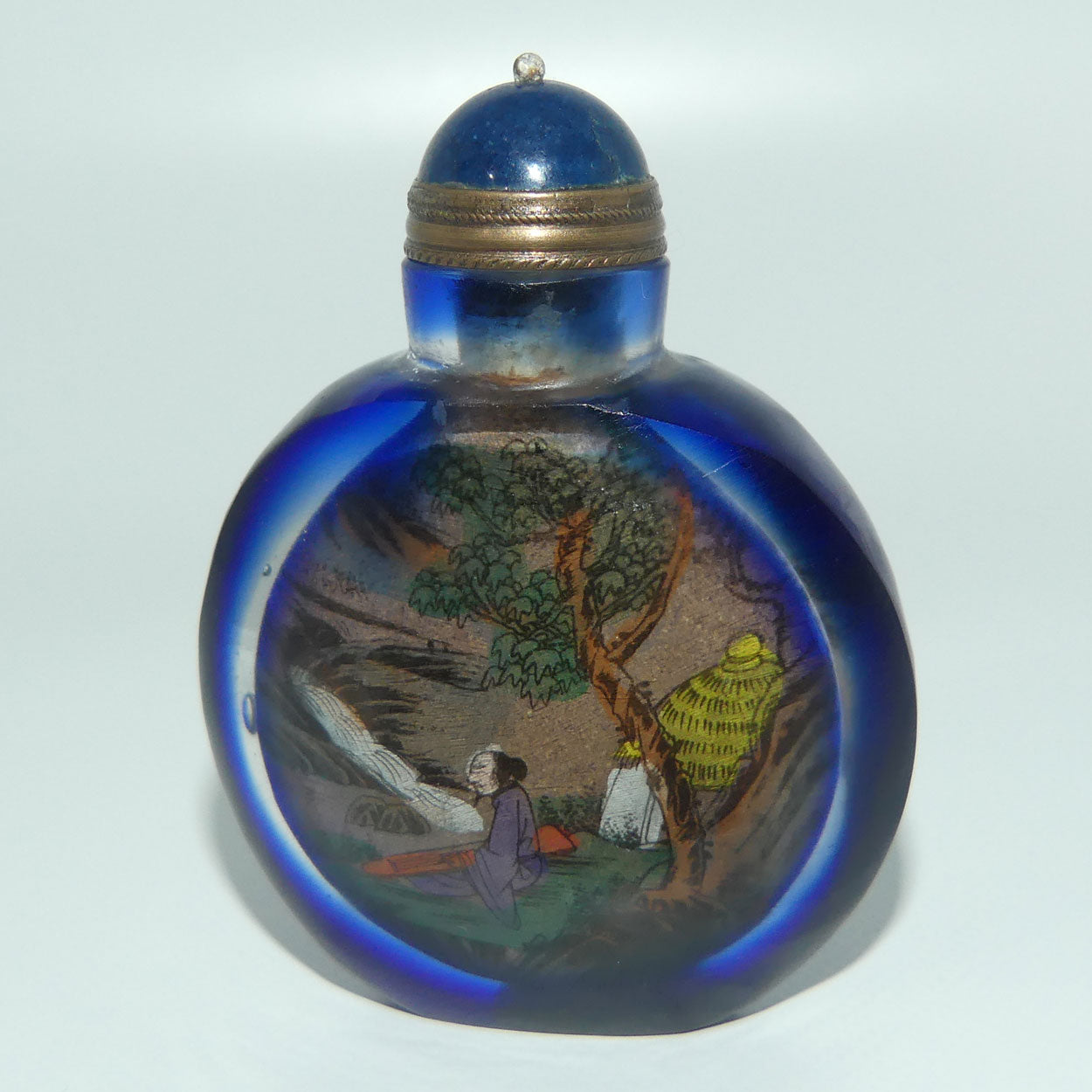 Chinese Cobalt Blue and Clear Reverse Painted double scene Snuff Bottle