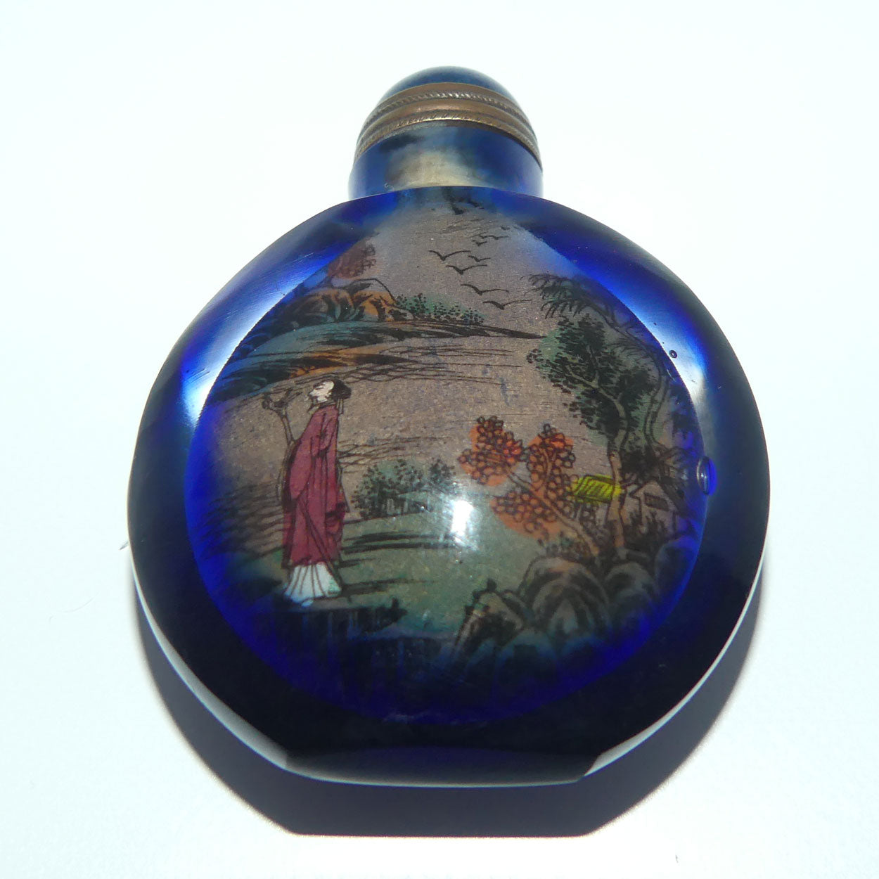 Chinese Cobalt Blue and Clear Reverse Painted double scene Snuff Bottle