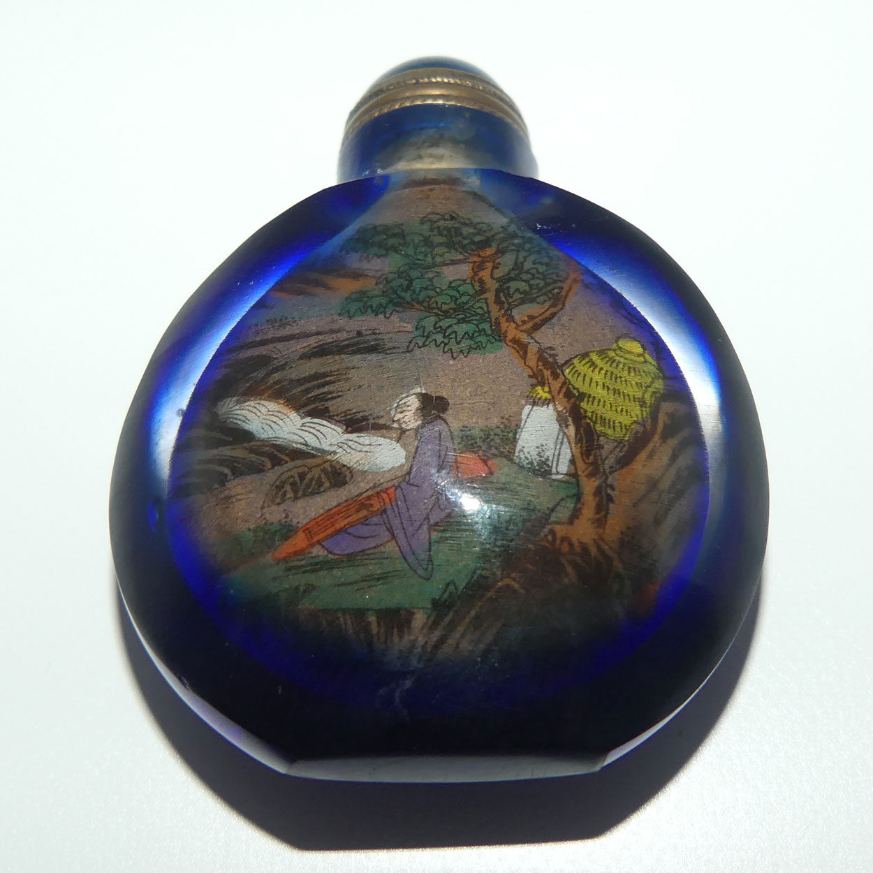 Chinese Cobalt Blue and Clear Reverse Painted double scene Snuff Bottle