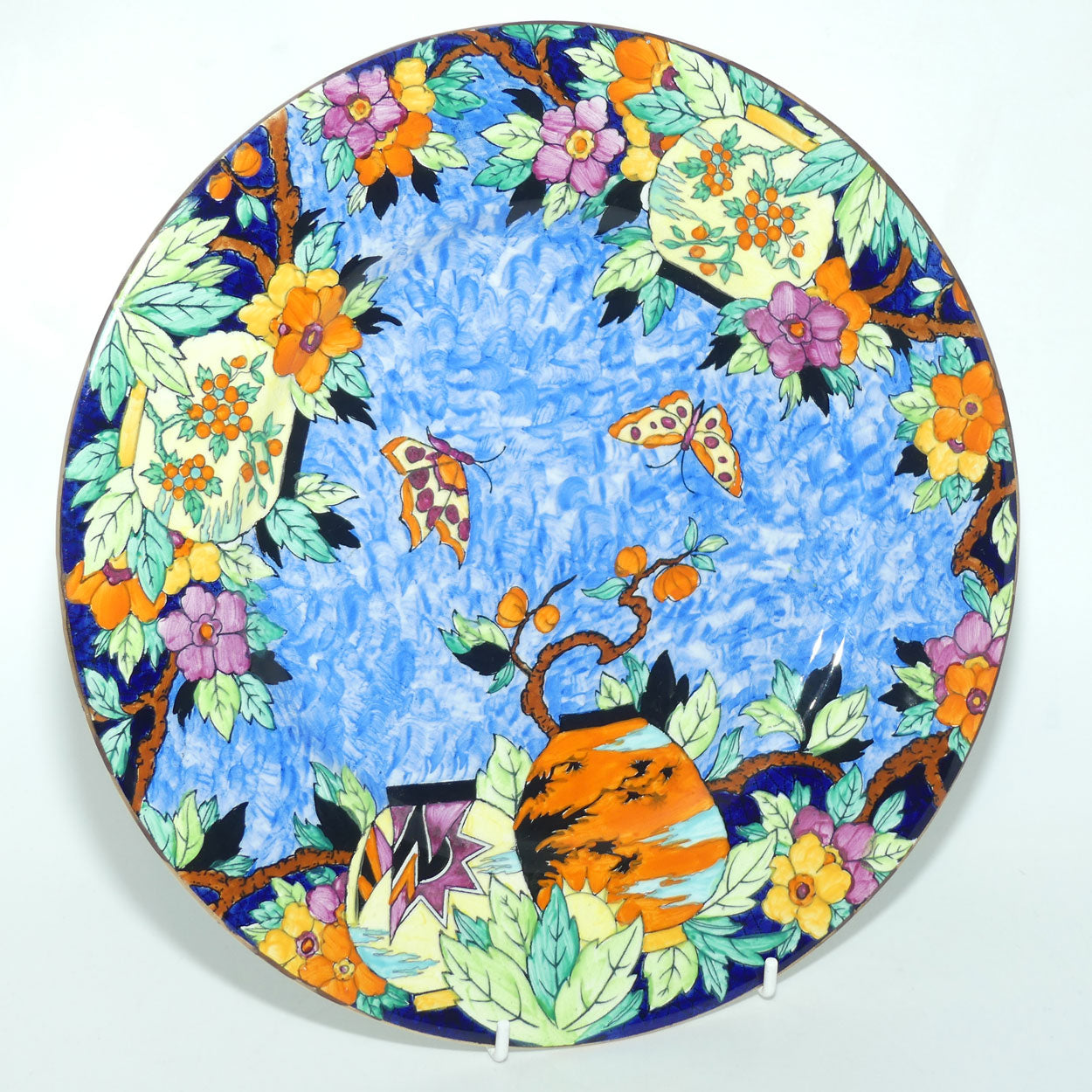 Maling plate Art Deco hand enamelled Butterfly and Pomegranate plate 5738 | Blue Ground
