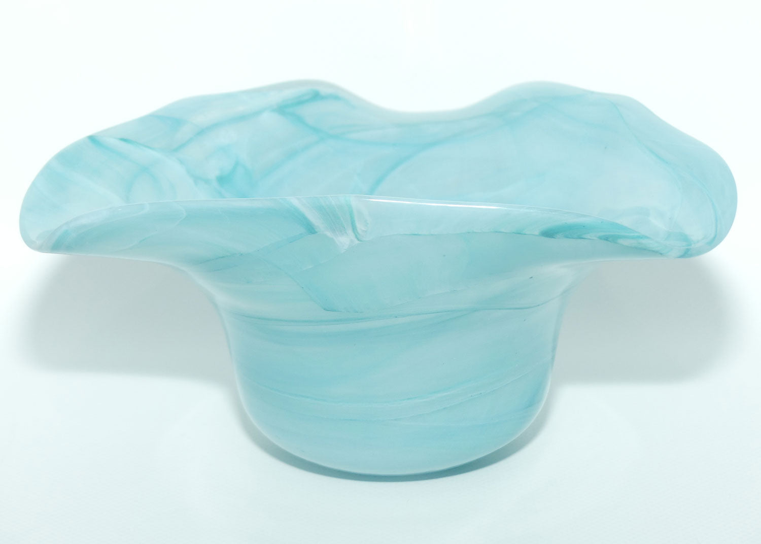 Art Glass Blue Swirl Tricorn Hat shape vase