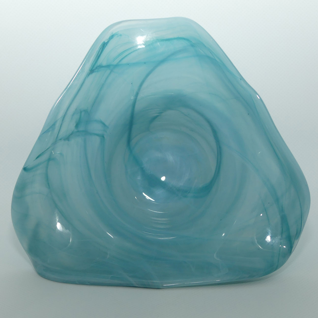 Art Glass Blue Swirl Tricorn Hat shape vase