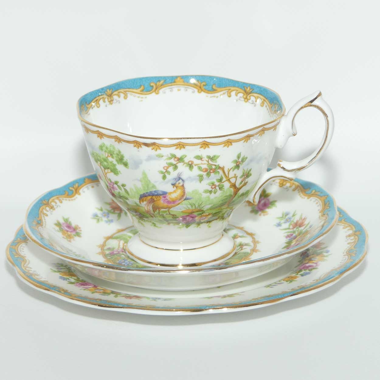 Royal Albert Bone China Chelsea Bird trio | Aqua Blue Trim