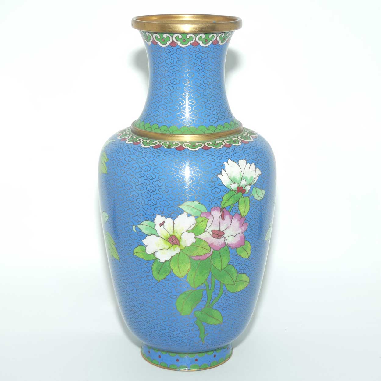 Mid Century Cloisonne vase | Blue Body #2 | Flowers and Bird | 31cm