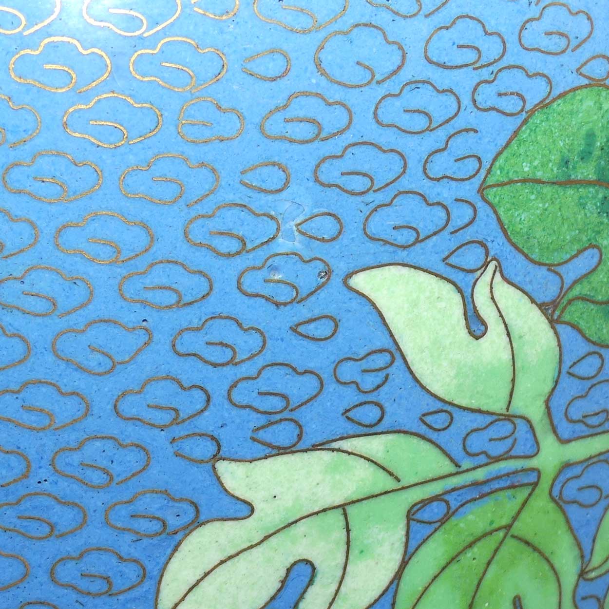 Mid Century Cloisonne vase | Blue Body #1 | Flowers and Butterfly | 31cm