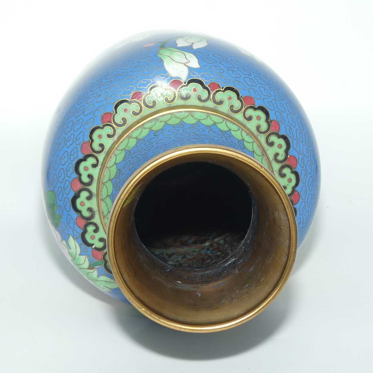 Mid Century Cloisonne vase | Blue Body #1 | Flowers and Butterfly | 31cm