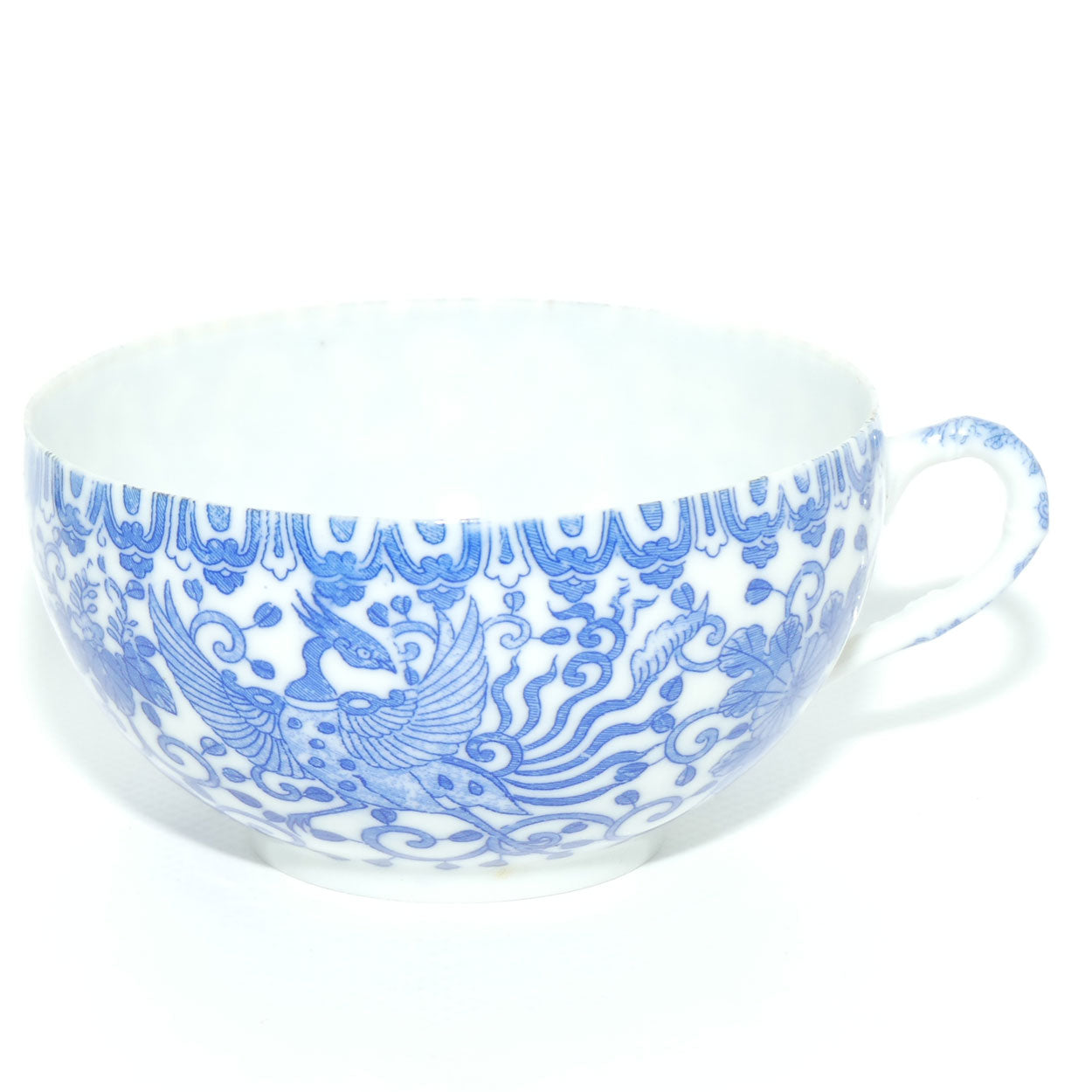 Japanese Blue and White eggshell china Pheonix Bird cup and saucer