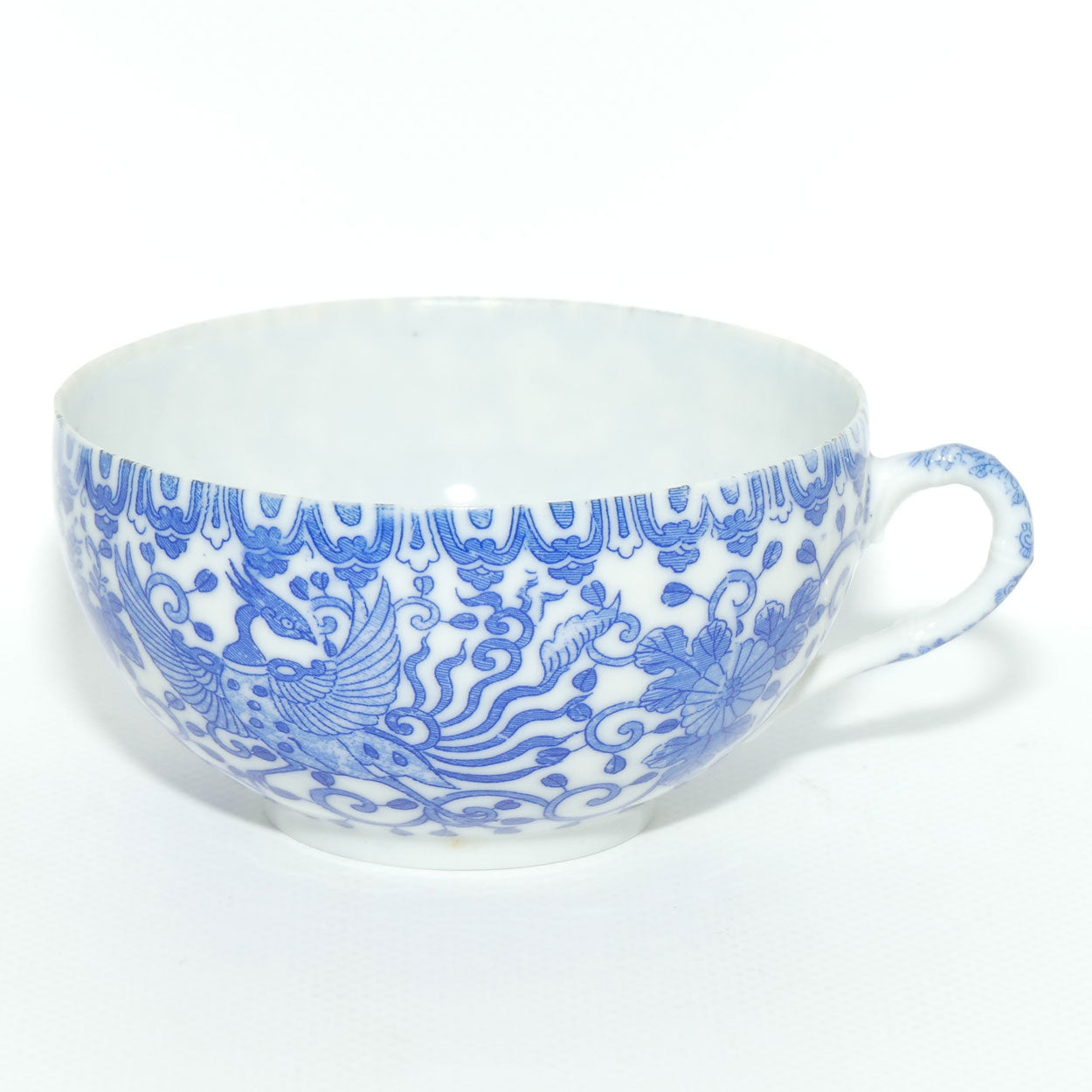 Japanese Blue and White eggshell china Pheonix Bird cup and saucer