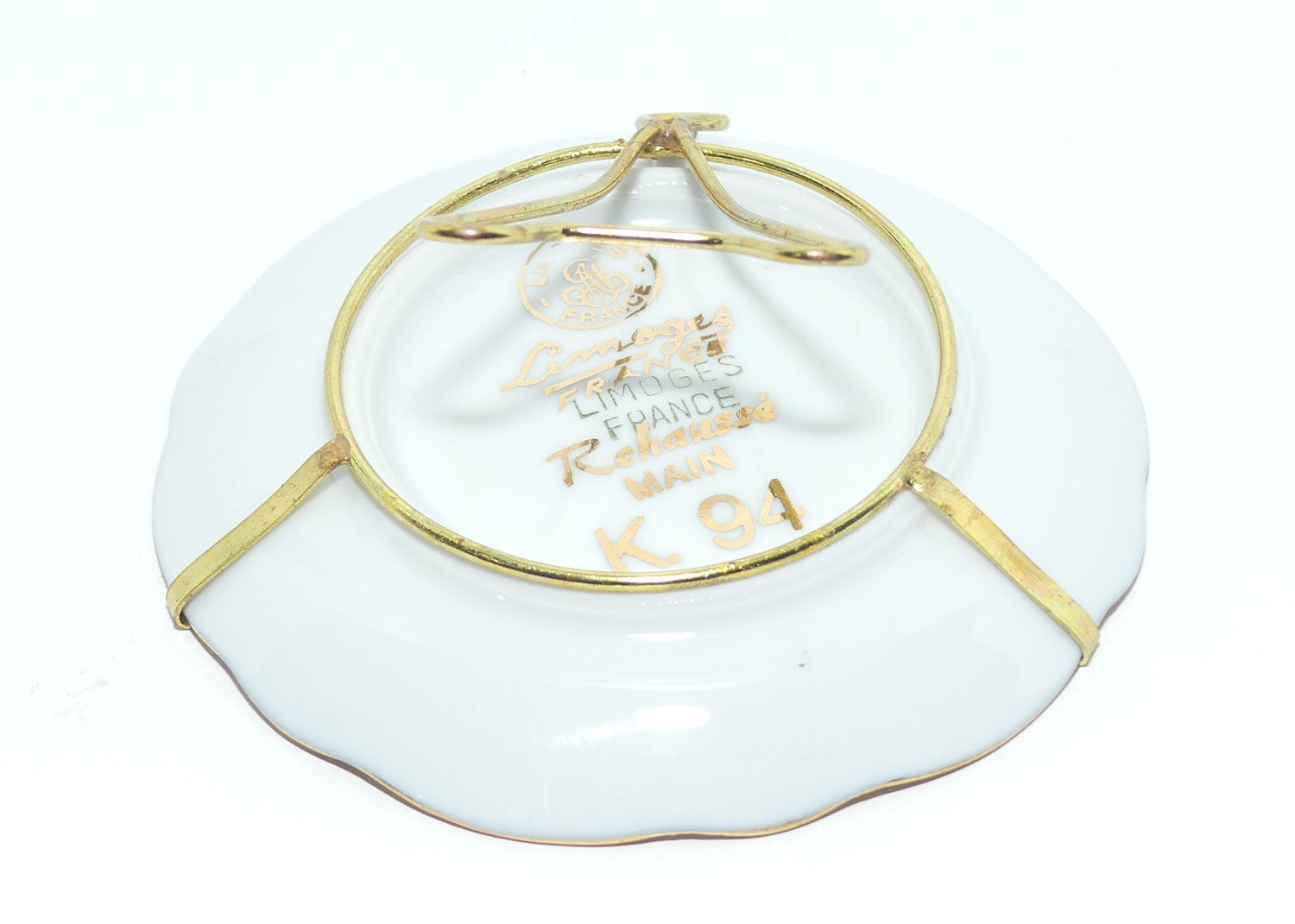 Limoges France Rehausse Main Blue Border 18th Cent Family plate in frame