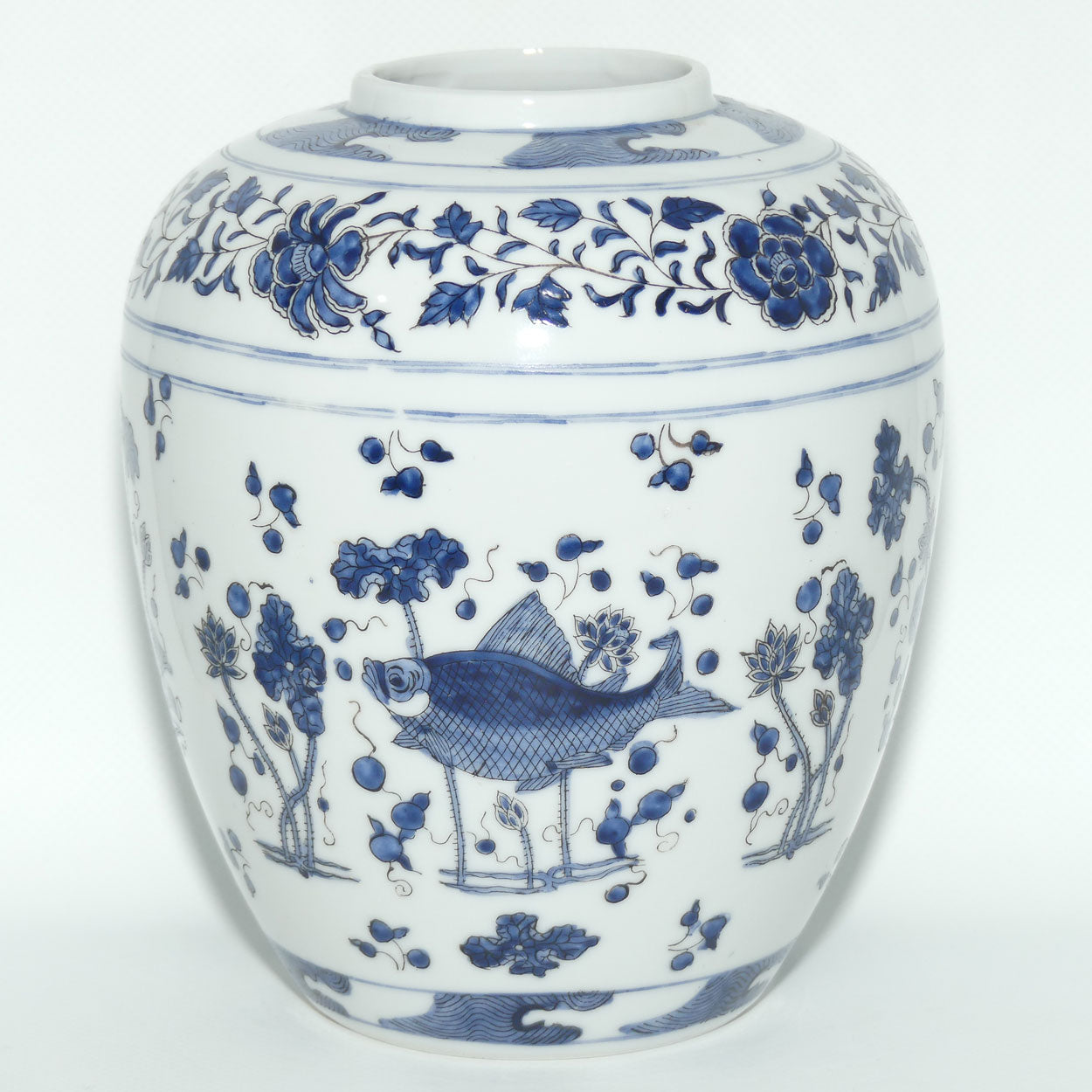 Mid Century finely decorated Oriental Blue and White vase | Fish