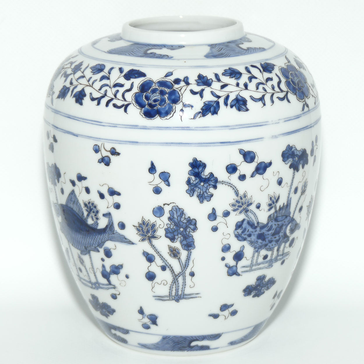 Mid Century finely decorated Oriental Blue and White vase | Fish