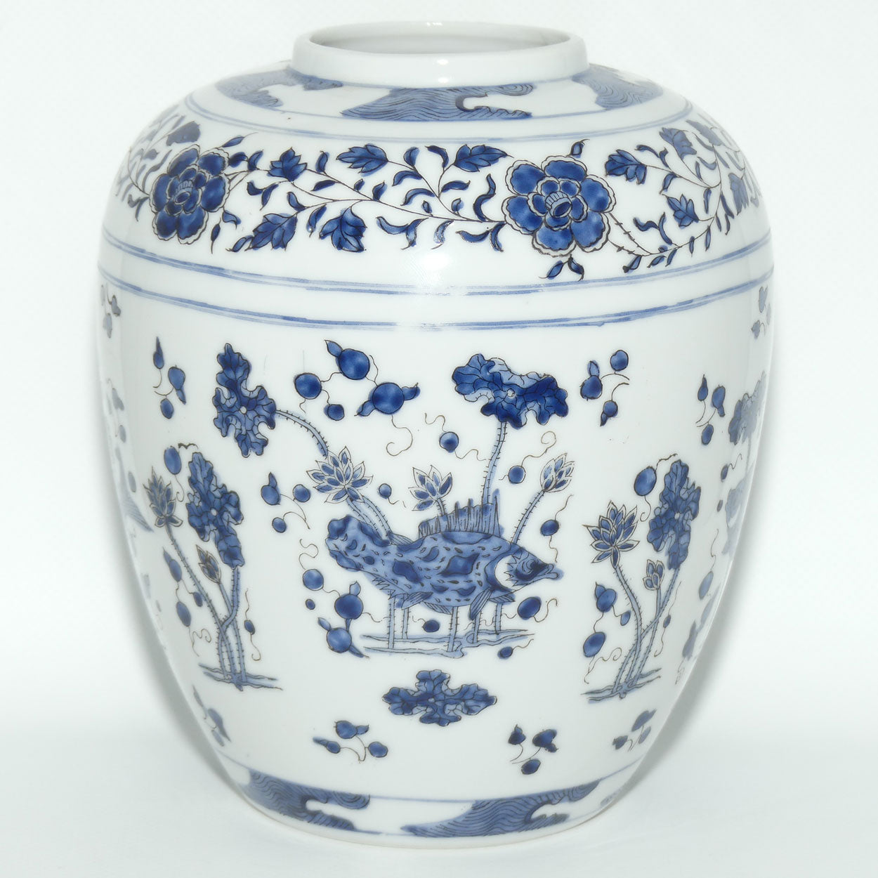 Mid Century finely decorated Oriental Blue and White vase | Fish