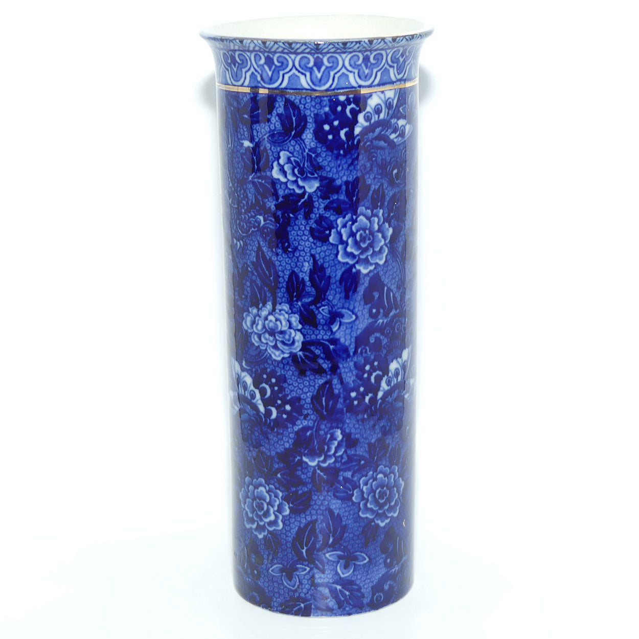 Shelley Blue and White | Blue Dragon cylinder vase | Flared Mouth | 21cm