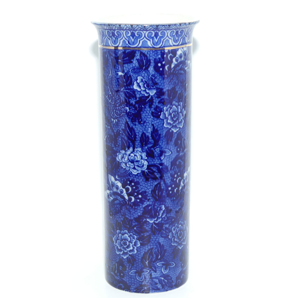 Shelley Blue and White | Blue Dragon cylinder vase | Flared Mouth | 21cm
