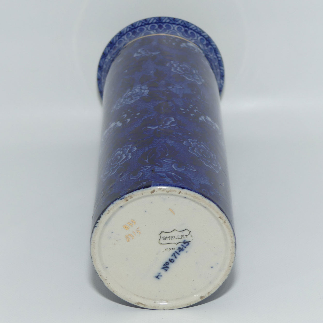 Shelley Blue and White | Blue Dragon cylinder vase | Flared Mouth | 21cm