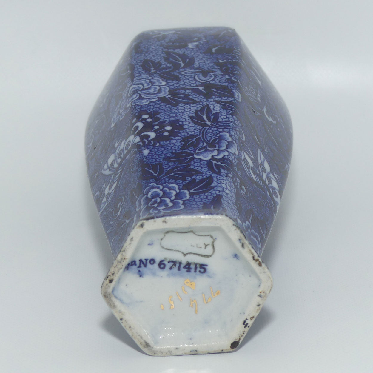 Shelley Blue and White | Blue Dragon slender hexagonal vase | 17cm