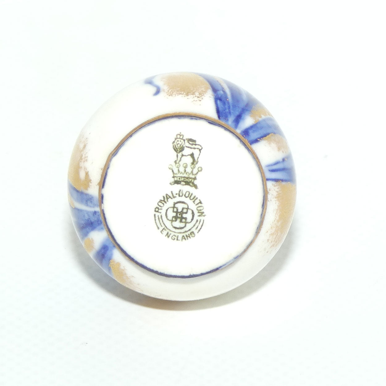 Royal Doulton Flow Blue and Gilt Iris miniature vase