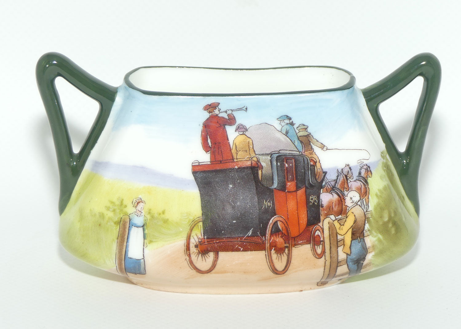 Royal Doulton Coaching Days twin handle vase | High Handles | rare Blue Sky variation E2768