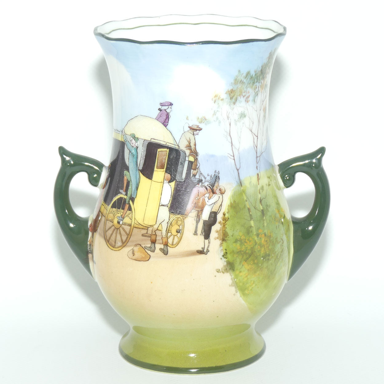 Royal Doulton Coaching Days twin handle vase | rare Blue Sky variation #1