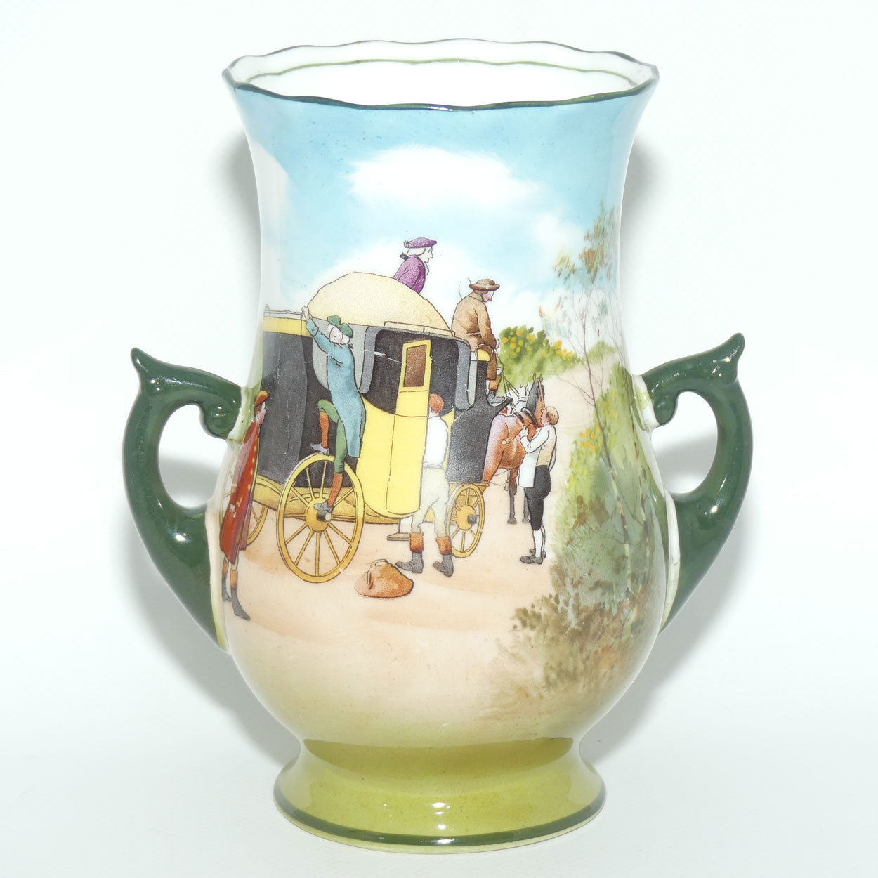 Royal Doulton Coaching Days twin handle vase | rare Blue Sky variation | #2