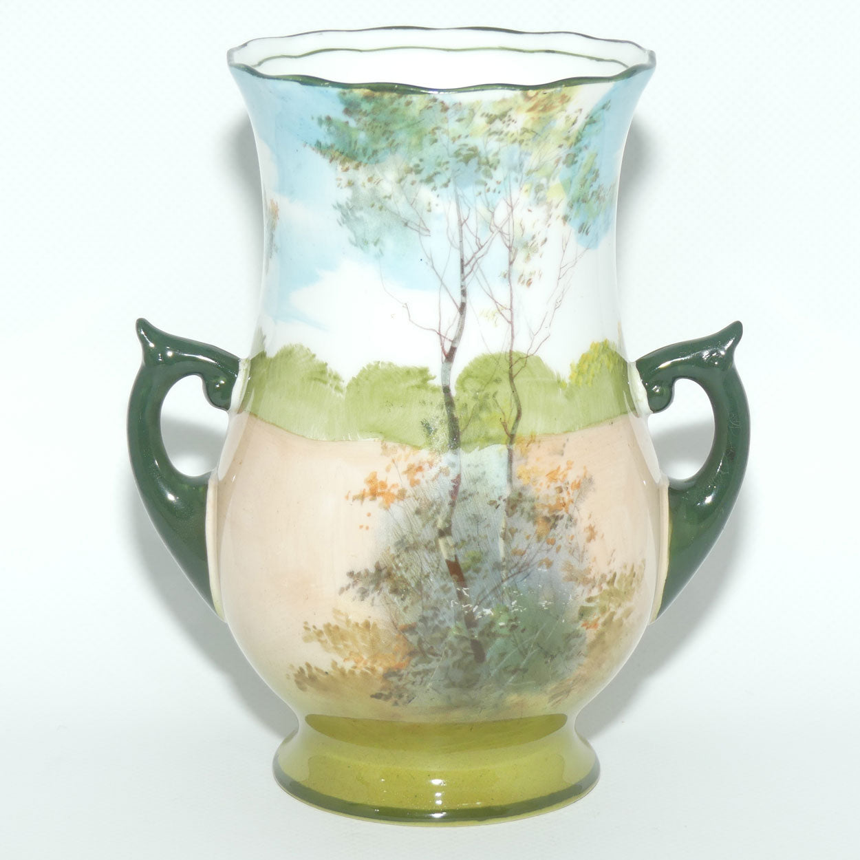 Royal Doulton Coaching Days twin handle vase | rare Blue Sky variation | #2