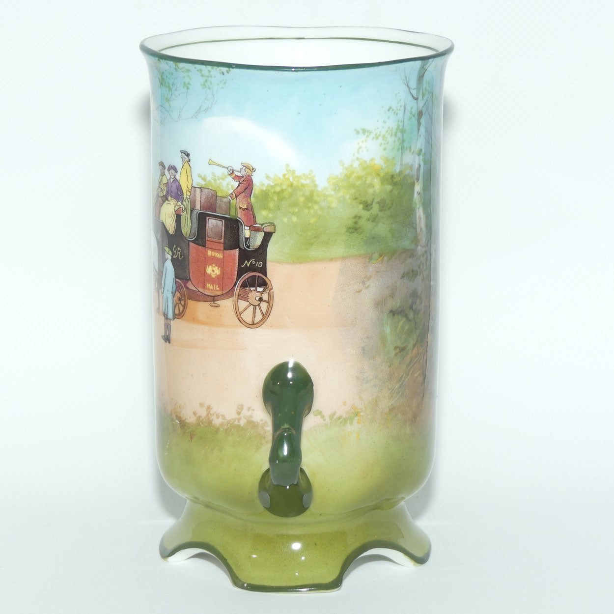 Royal Doulton Coaching Days twin handle vase | 4 feet E2768 | rare Blue Sky variation | unstamped