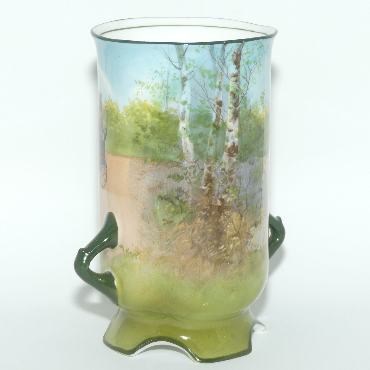 Royal Doulton Coaching Days twin handle vase | 4 feet E2768 | rare Blue Sky variation | unstamped