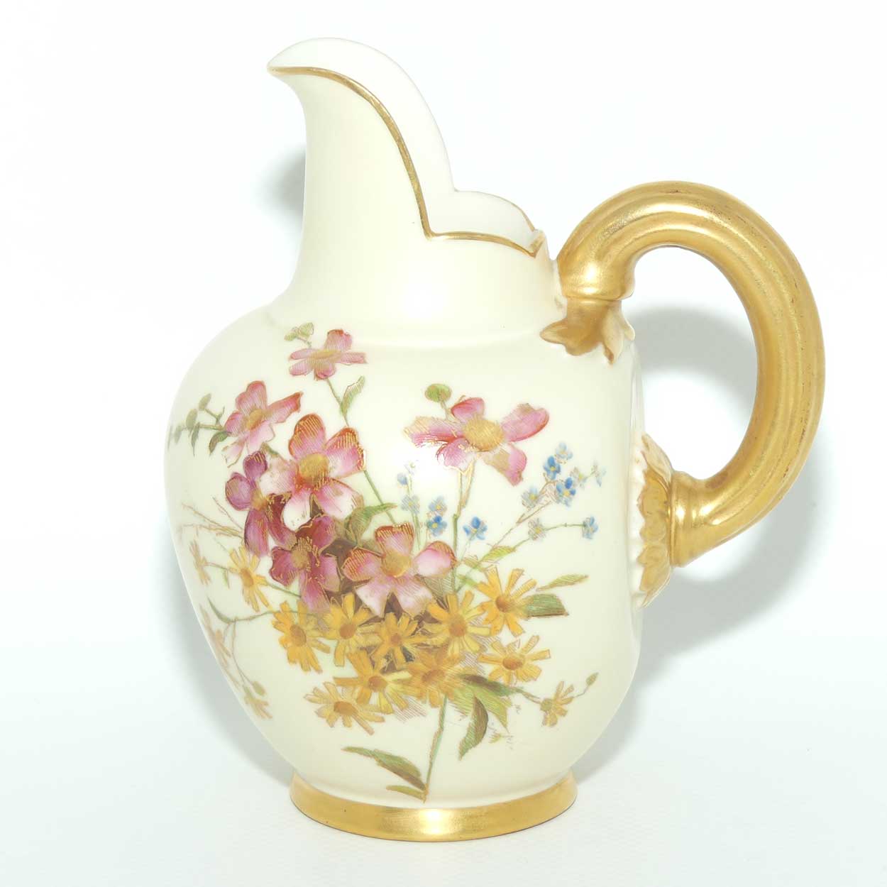 Royal Worcester Blush Ivory hand painted floral small flatback jug | Daisies | Shape 1094 | 13cm