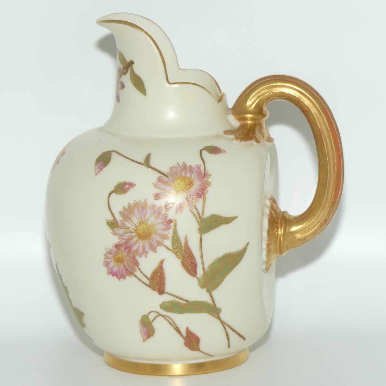 Royal Worcester Blush Ivory hand painted Floral flatback jug