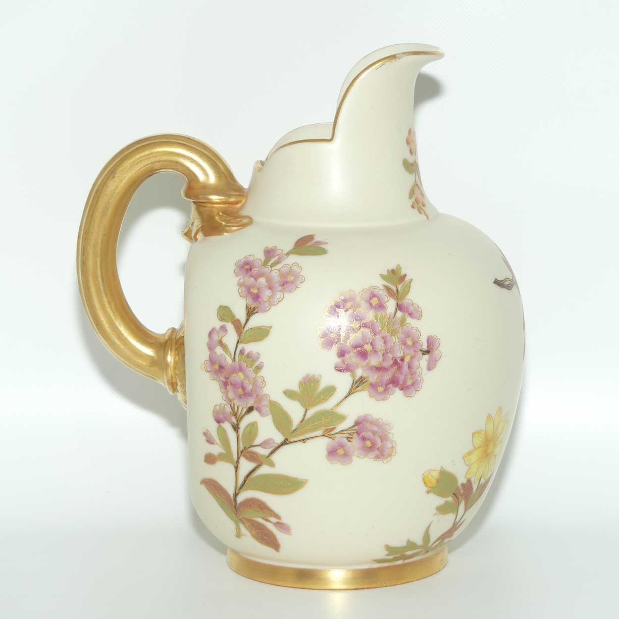 Royal Worcester Blush Ivory hand painted flatback Yellow Aster jug (Large)