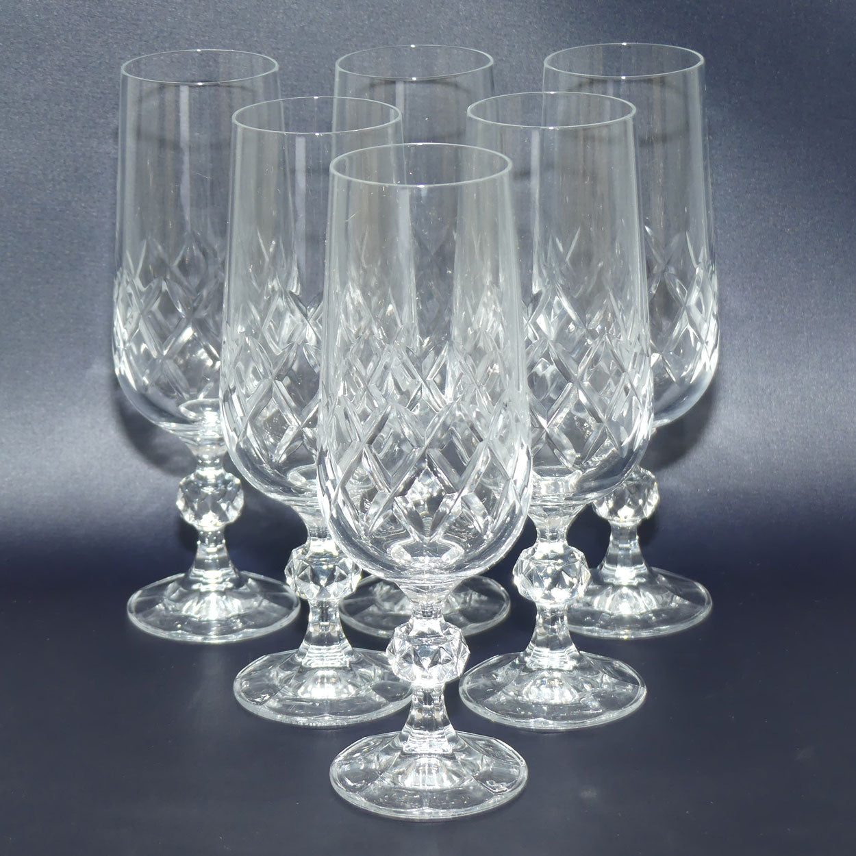 Set of 6 Diamond Cut Crystal Flutes | 150mls | Boxed