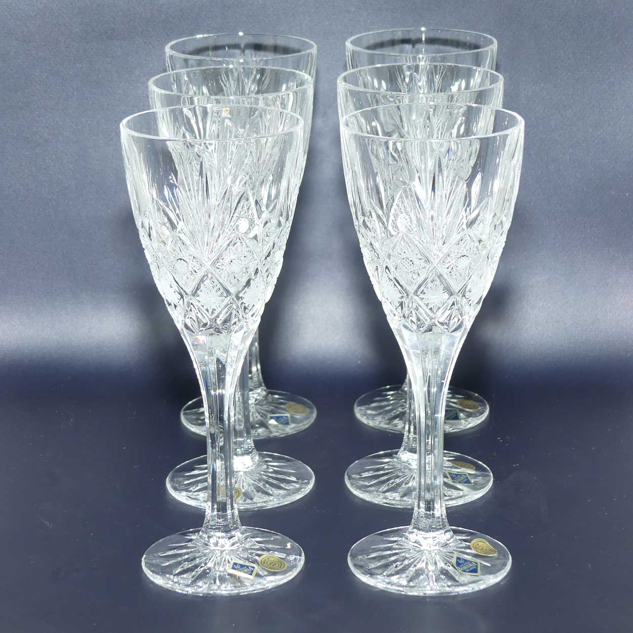 Bohemian Crystal set of 6 wine glasses | CORTINA pattern | 125ml | boxed