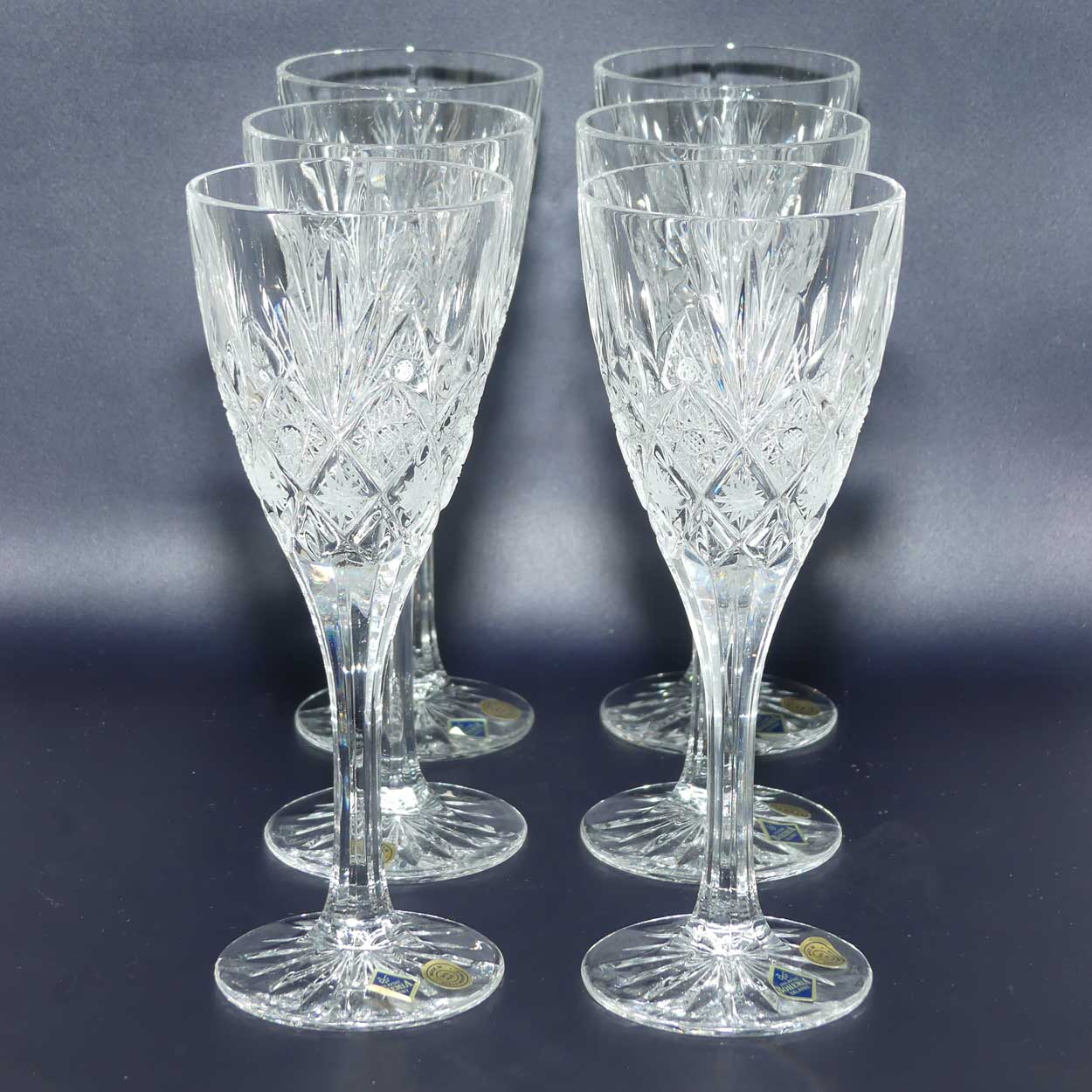 Bohemian Crystal set of 6 wine glasses | CORTINA pattern | 125ml | boxed