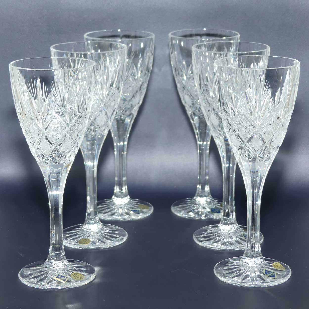 Bohemian Crystal set of 6 wine glasses | CORTINA pattern | 125ml | boxed