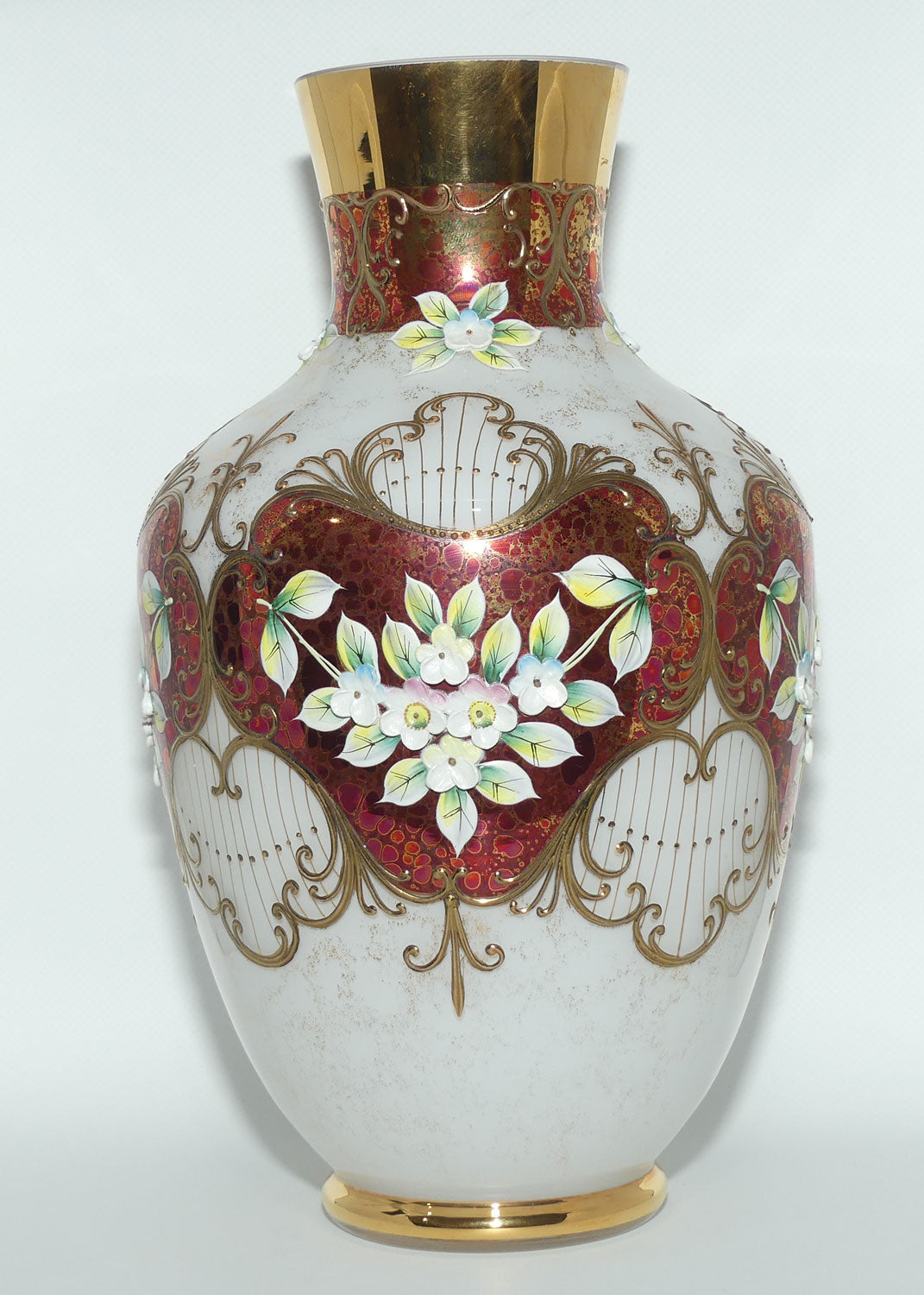 Bohemian Art Glass hand enamelled and gilt floral vase | #1
