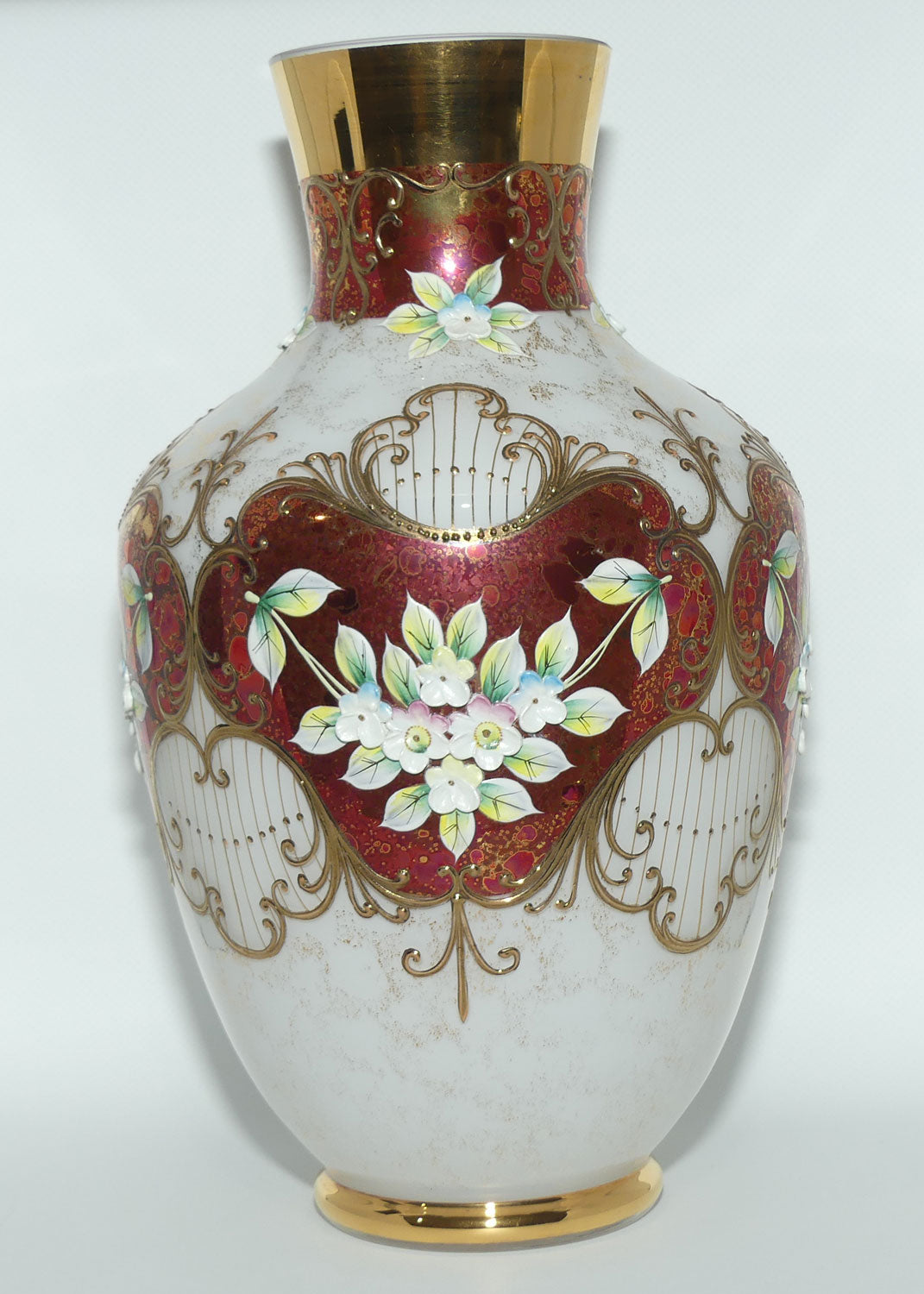 Bohemian Art Glass hand enamelled and gilt floral vase | #1