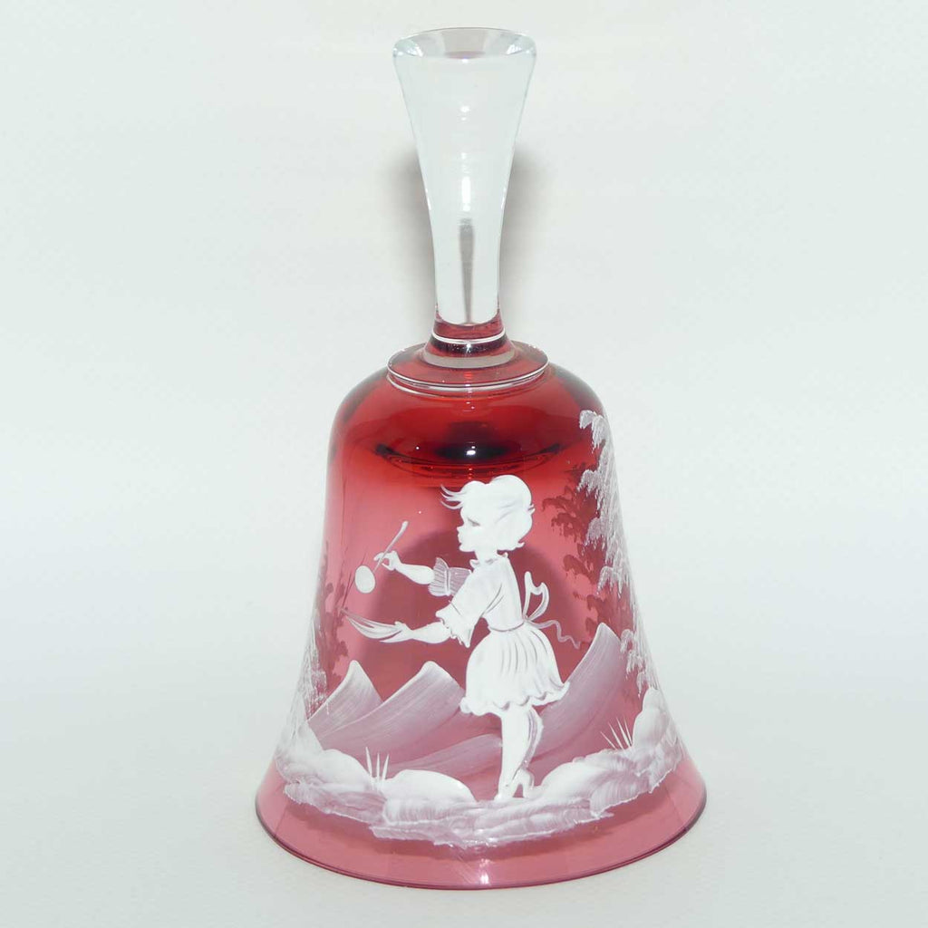 Bohemian Glass Cranberry bell | Mary Gregory style decoration