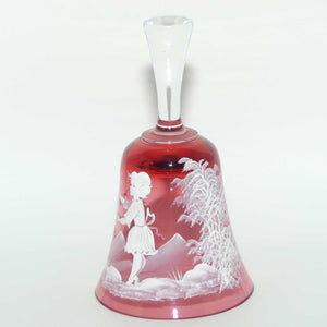 Bohemian Glass Cranberry bell | Mary Gregory style decoration