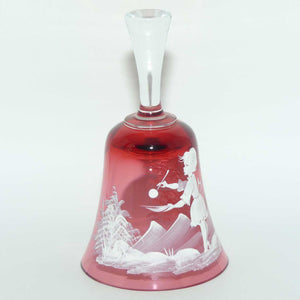 Bohemian Glass Cranberry bell | Mary Gregory style decoration