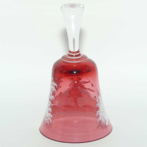 Bohemian Glass Cranberry bell | Mary Gregory style decoration