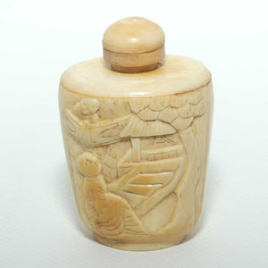 Carved Oriental scene Bone Snuff Bottle